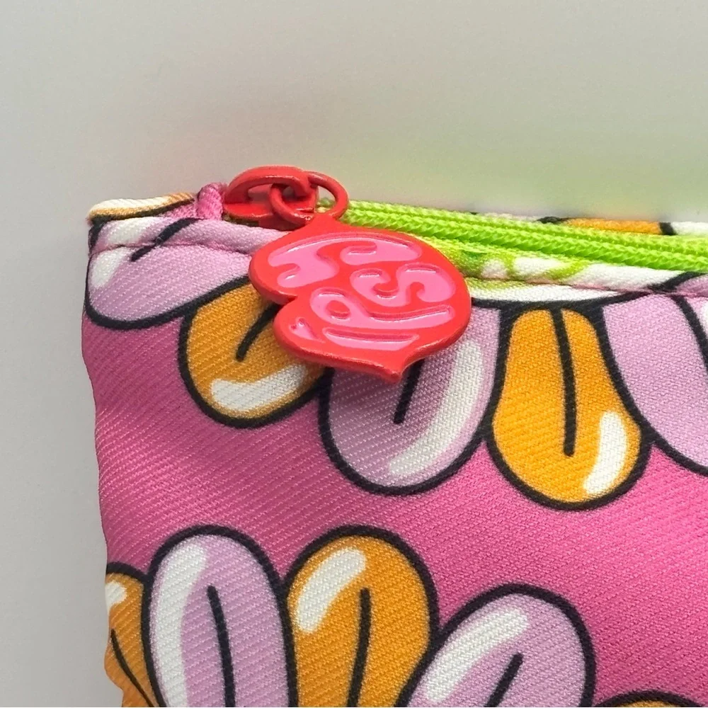 IPSY Pink Graphic Floral Eye Makeup Bag Neon Zipper NWOT